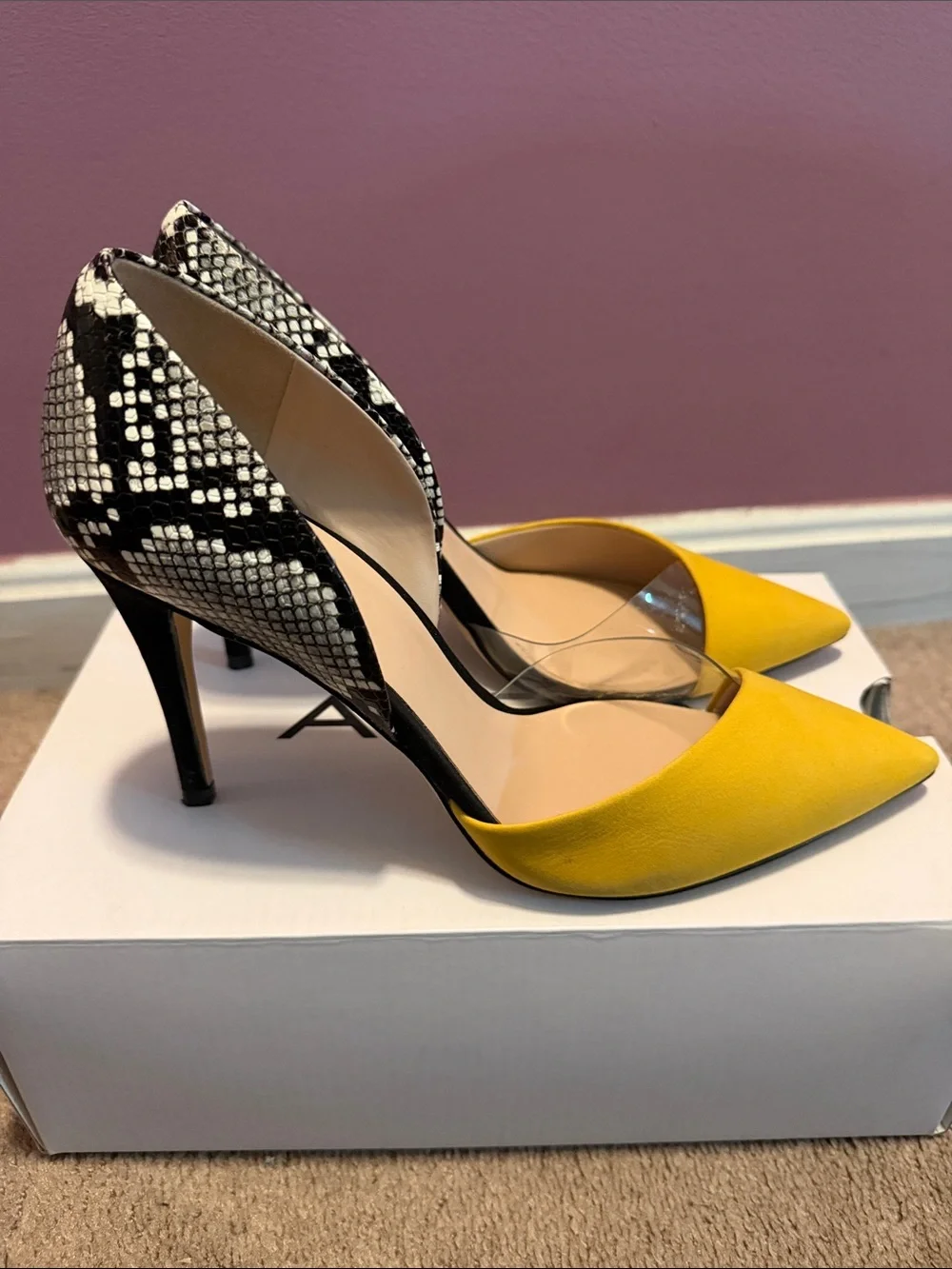 ALDO Yellow Pointed D'Orsay Pumps with Snakeskin-Print Heel - Picture 2 of 6